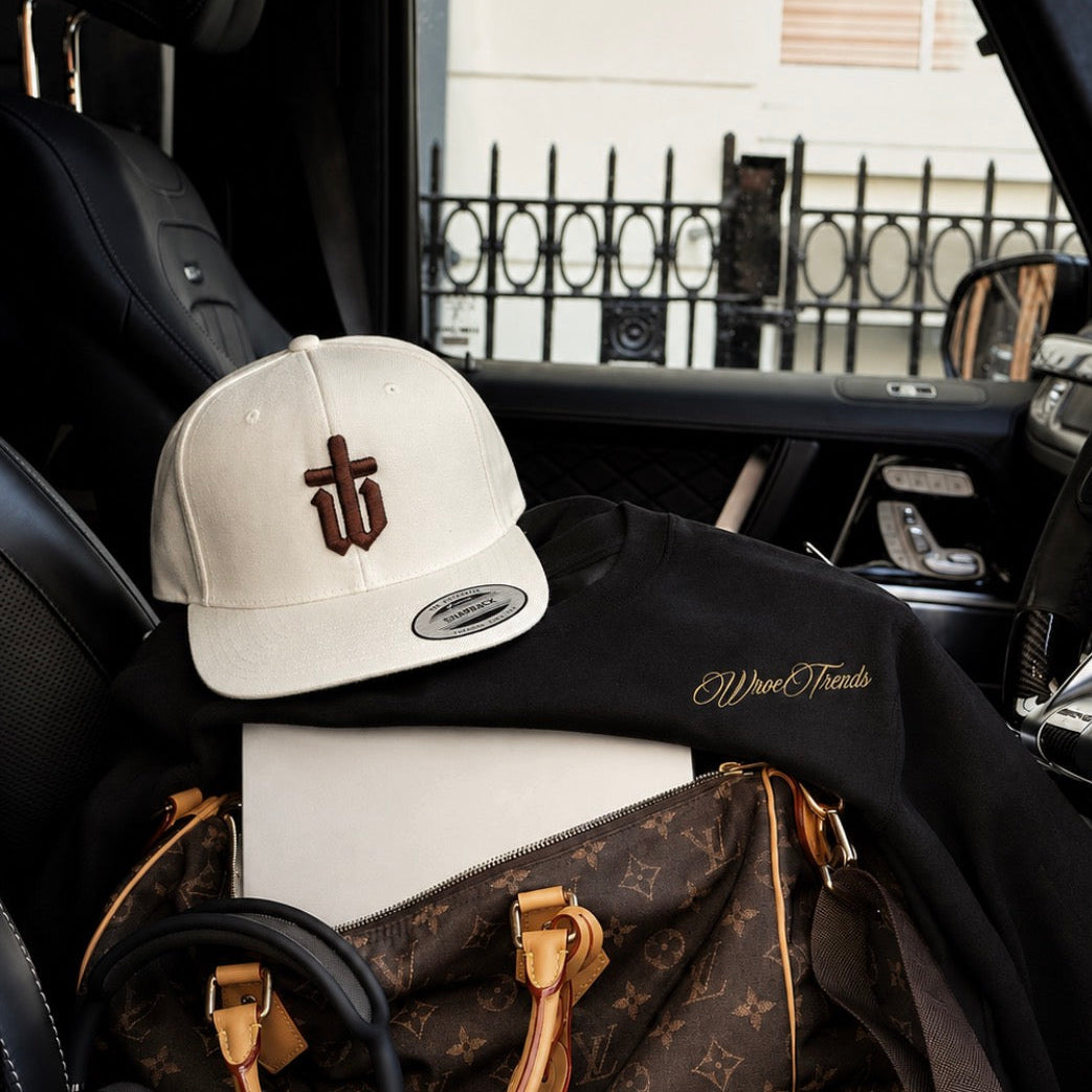 Off White Origins Flat Peak Cap with brown details by WroeTrends, alternate view 3