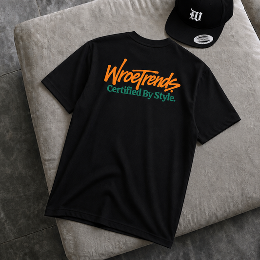 BLACK CERTIFIED BY STYLE. TEE - ORANGE/TEAL